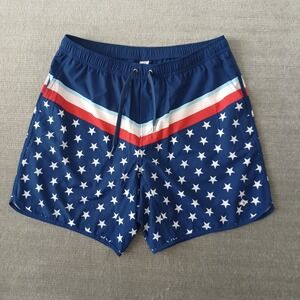 Burlebo Shorts Mens L Blue Stars & Stripes Elastic Waist 7" Inseam Lined Golf